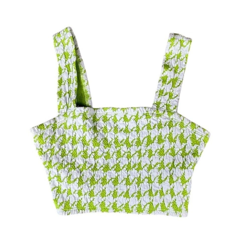 Urban Outfitters Women's XS Green Houndstooth Crop Tank Top